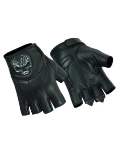 Guantes de Cuero Sin Dedos Daniel Smart para Hombre - Calavera Reflectante
