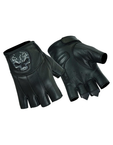 Guantes de Cuero Sin Dedos Daniel Smart para Hombre - Calavera Reflectante