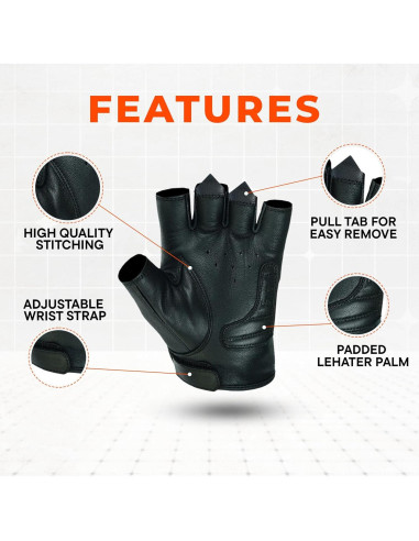 Guantes de Cuero Sin Dedos Daniel Smart para Hombre - Calavera Reflectante