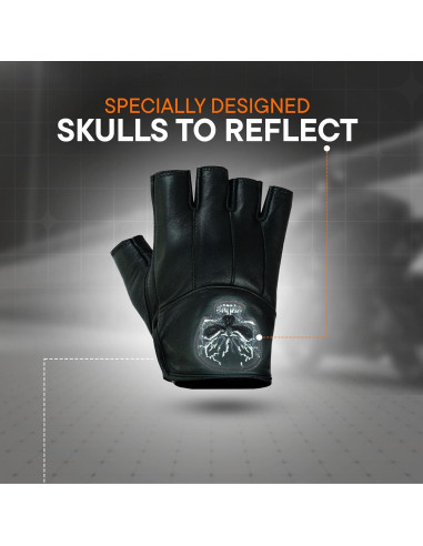 Guantes de Cuero Sin Dedos Daniel Smart para Hombre - Calavera Reflectante