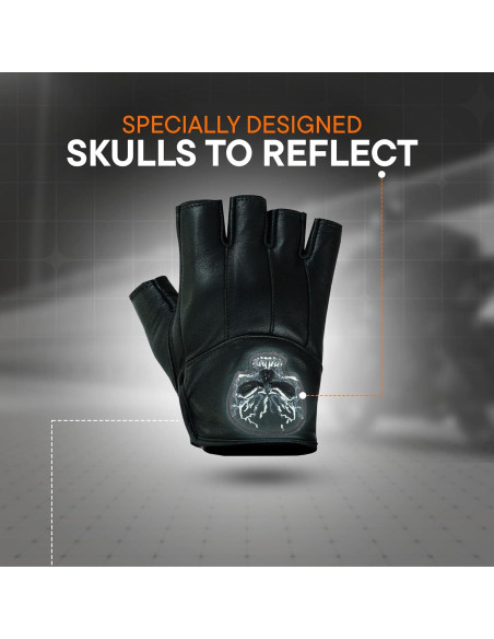 Guantes de Cuero Sin Dedos Daniel Smart para Hombre - Calavera Reflectante