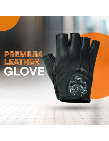 Guantes de Cuero Sin Dedos Daniel Smart para Hombre - Calavera Reflectante