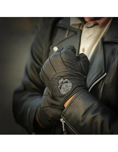 Guantes de Cuero Sin Dedos Daniel Smart para Hombre - Calavera Reflectante