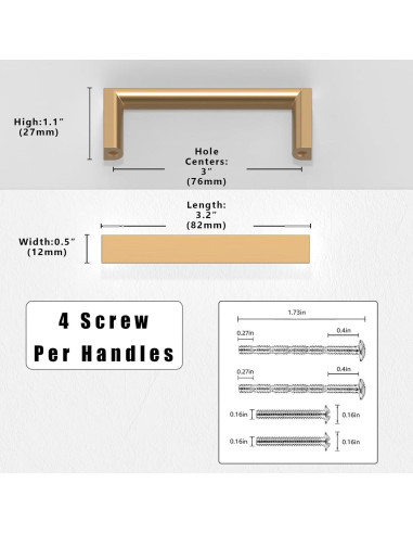 Paquete de 10 Tiradores de Gabinete Asimerdeco Bronce 76mm