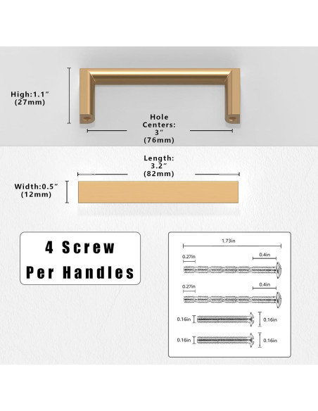 Paquete de 10 Tiradores de Gabinete Asimerdeco Bronce 76mm