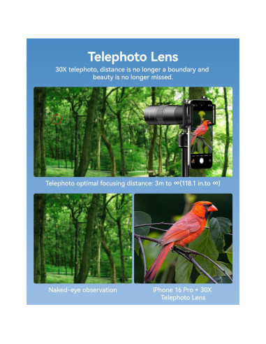 Lente Telefoto HD 30X APEXEL para iPhone y Smartphones