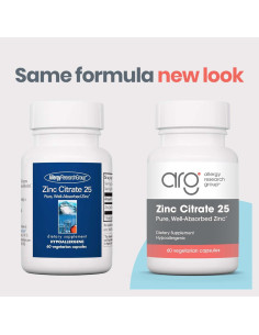 Citrato de Zinc Allergy Research Group 25mg - 60 Cápsulas 2
