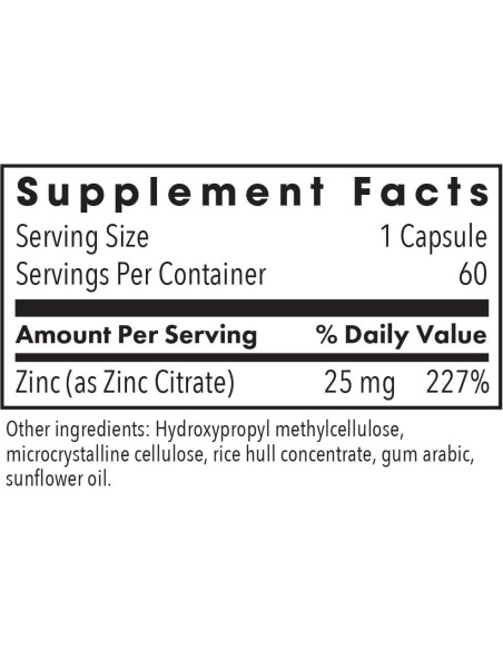 Citrato de Zinc Allergy Research Group 25mg - 60 Cápsulas
