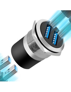 Adaptador Montaje Panel USB 3.0 Doble Femenino YiKaiEn Negro 2