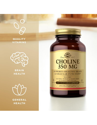 Solgar Colina 350 mg - 200 Cápsulas Vegetales - Vegano, Kosher