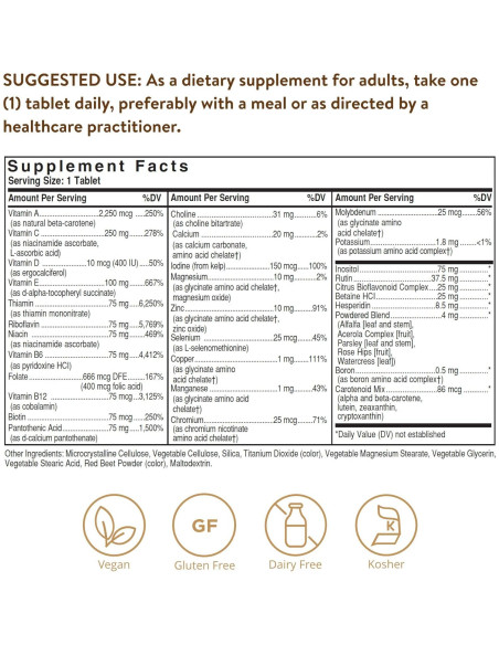 Multivitamínico Sin Hierro Solgar VM-75 - 180 Tabletas Veganas