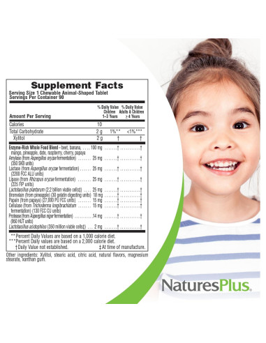 Suplemento Digestivo Masticable Niños Nature's Plus 90 Tabletas