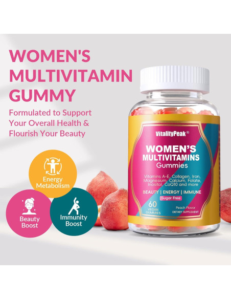 Gomitas Multivitamínicas VitalityPeak 120CT Sin Azúcar Durazno