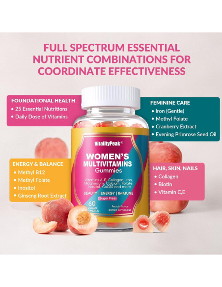 Gomitas Multivitamínicas VitalityPeak 120CT Sin Azúcar Durazno