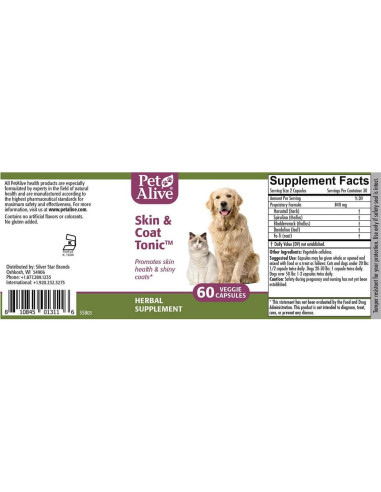 Suplemento Herbal PetAlive para Piel y Pelaje - 60 Cápsulas