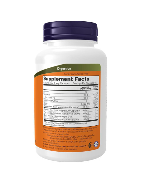 Suplemento Vegano NOW 90 Cápsulas - Bacillus, Pau D'Arco, Aceite de Orégano