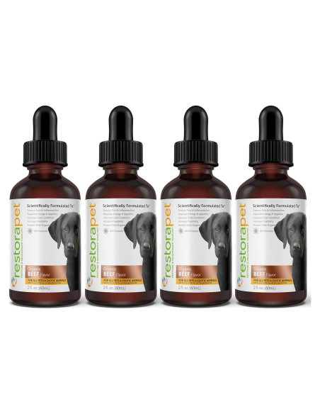 RestoraPet Suplemento Multivitamínico Líquido para Perros y Gatos - 4 Botellas de 59 ml
