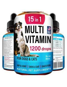 Multivitamina Líquida Premium FurFinds 15-en-1 para Perros y Gatos - 59.15 ml