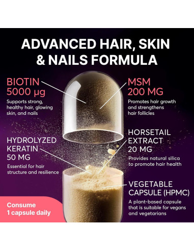 Suplemento de Vitaminas para el Cabello Biotina 5000mcg 60 Cápsulas