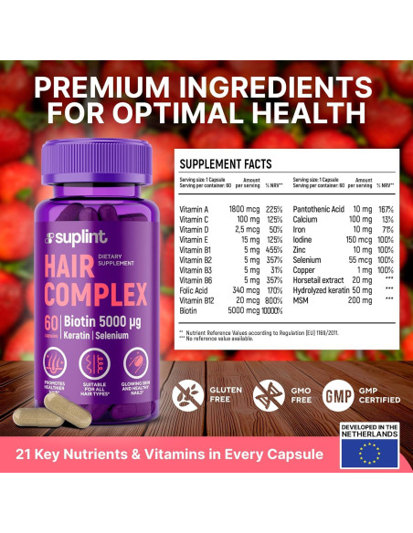 Suplemento de Vitaminas para el Cabello Biotina 5000mcg 60 Cápsulas