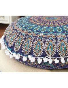 Funda de Cojín Redondo Bohemio 81 cm Mandala Azul Tercera Ojo 2