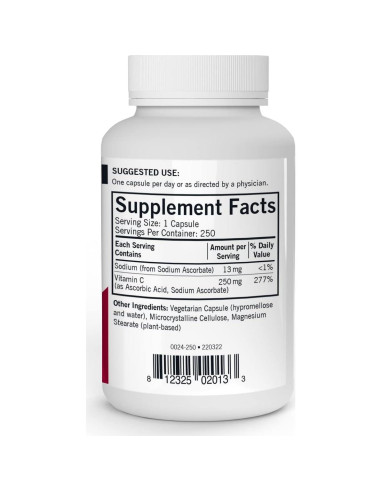 Vitamina C 250 mg Kirkman - 250 Cápsulas Hipoalergénicas