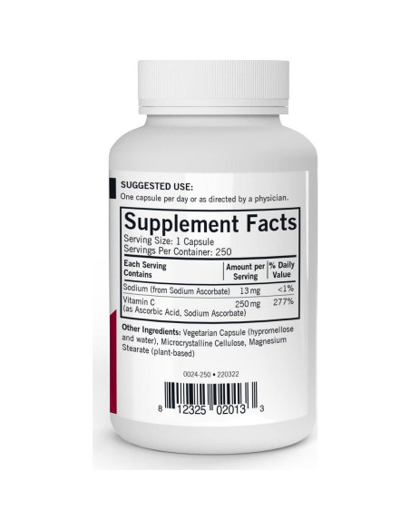 Vitamina C 250 mg Kirkman - 250 Cápsulas Hipoalergénicas