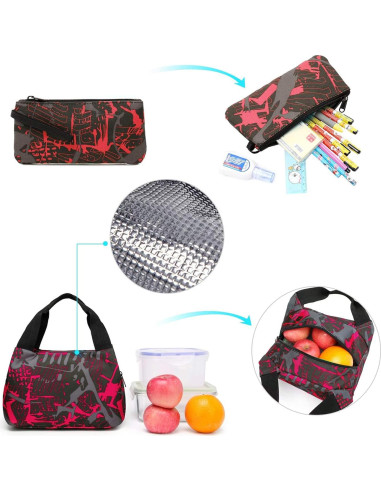 Mochila Escolar CAMTOP Niños 3 en 1 con Lonchera y Estuche