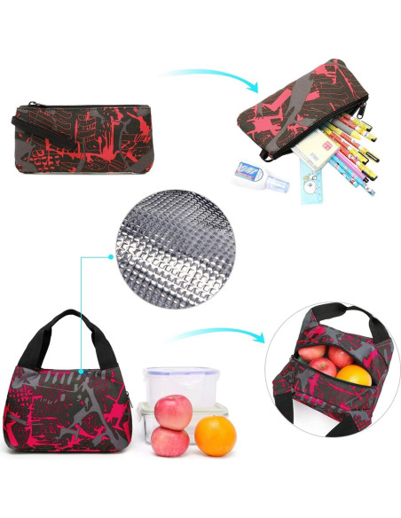 Mochila Escolar CAMTOP Niños 3 en 1 con Lonchera y Estuche