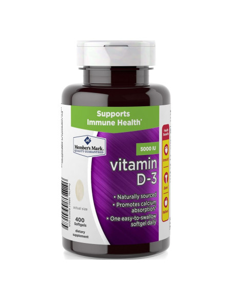 Suplemento de Vitamina D-3 5000 UI Member's Mark 400 Cápsulas