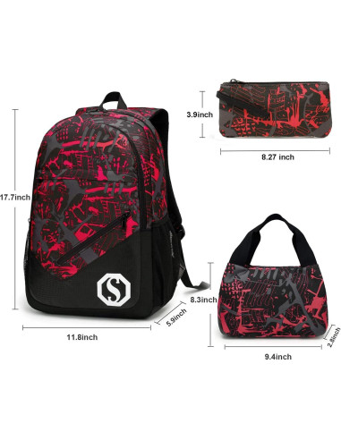 Mochila Escolar CAMTOP Niños 3 en 1 con Lonchera y Estuche