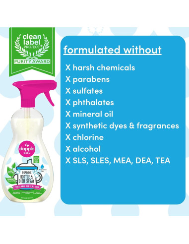 Dapple Baby Jabón Espumoso para Platos y Botellas Hipoalergénico 2x500ml