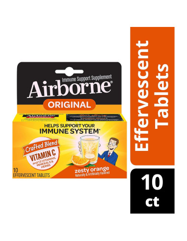 Tabletas efervescentes Airborne de naranja picante 10 unidades - 1000mg Vitamina C
