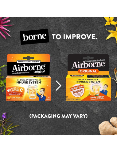 Tabletas efervescentes Airborne de naranja picante 10 unidades - 1000mg Vitamina C