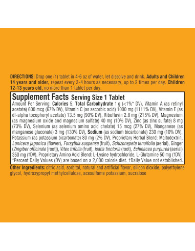 Tabletas efervescentes Airborne de naranja picante 10 unidades - 1000mg Vitamina C