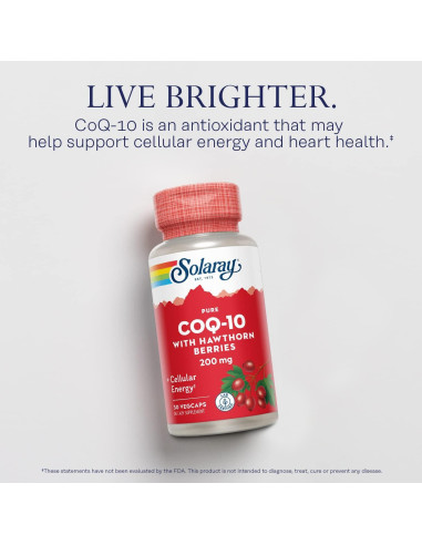 Suplemento CoQ-10 Puro 200 mg Solaray | Salud del Corazón | 30 VegCaps
