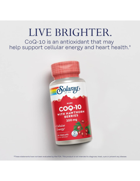 Suplemento CoQ-10 Puro 200 mg Solaray | Salud del Corazón | 30 VegCaps