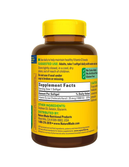 Vitamina D3 25mcg NM - 650 Gelatinas Blandas Sin Gluten