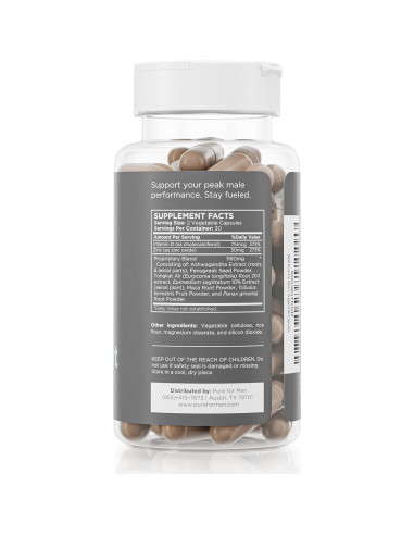 Suplemento T-Support Pure for Men | 60 Cápsulas Veganas con Maca y Vitamina D