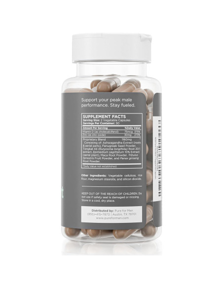Suplemento T-Support Pure for Men | 60 Cápsulas Veganas con Maca y Vitamina D