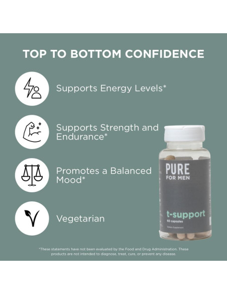 Suplemento T-Support Pure for Men | 60 Cápsulas Veganas con Maca y Vitamina D