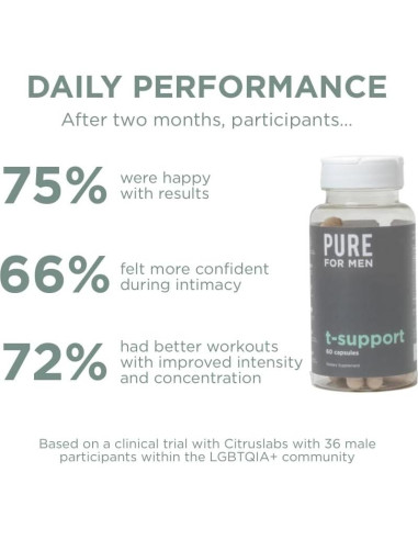Suplemento T-Support Pure for Men | 60 Cápsulas Veganas con Maca y Vitamina D