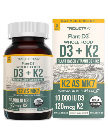 Vitamina D3 + K2 Orgánica Plant-D3 10000 UI + 120 mcg MK7