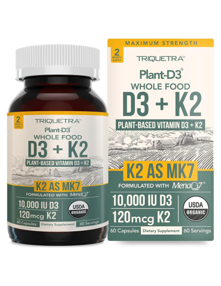 Vitamina D3 + K2 Orgánica Plant-D3 10000 UI + 120 mcg MK7