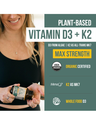 Vitamina D3 + K2 Orgánica Plant-D3 10000 UI + 120 mcg MK7