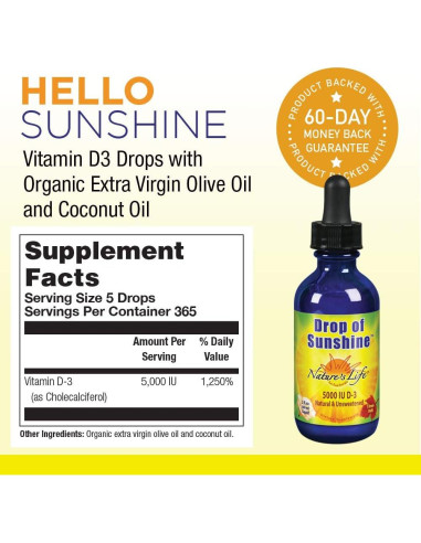 Gotas de Vitamina D-3 Líquida Vida Natural 60 ml - Aceite de Oliva y Coco