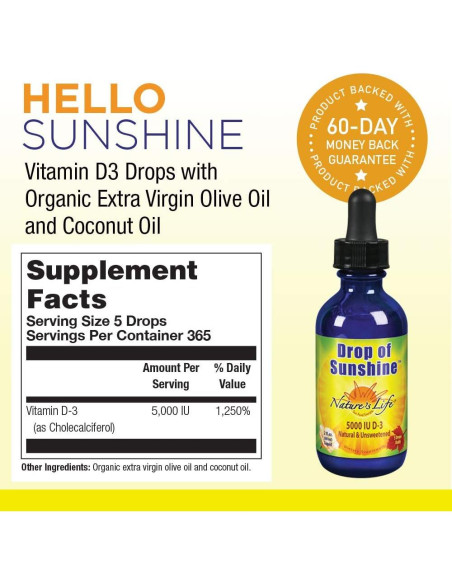 Gotas de Vitamina D-3 Líquida Vida Natural 60 ml - Aceite de Oliva y Coco