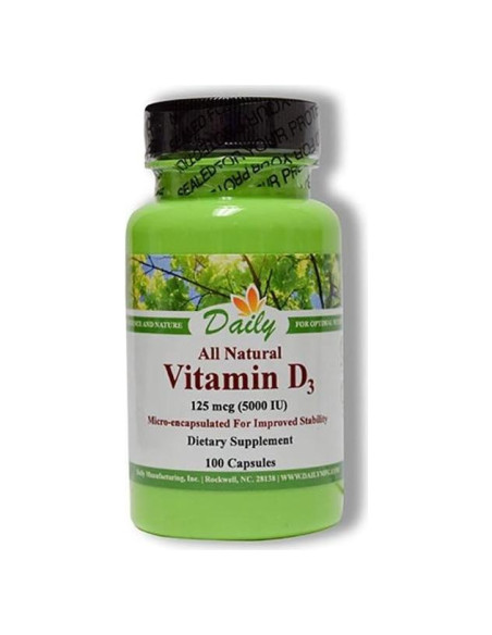 Vitamina D3 5000 IU Daily Manufacturing 100 Cápsulas Vegetarianas