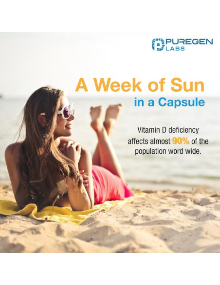 Vitamina D3 50,000 UI Puregen Labs 100 Cápsulas Vegetales