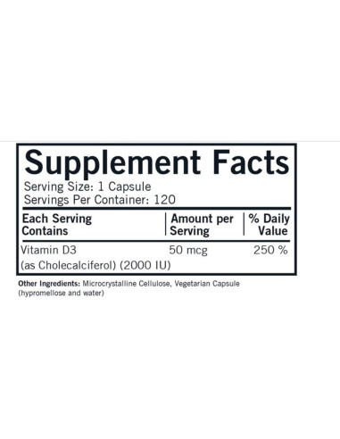 Cápsulas de Vitamina D3 2000 UI Kirkman - 120 Unidades